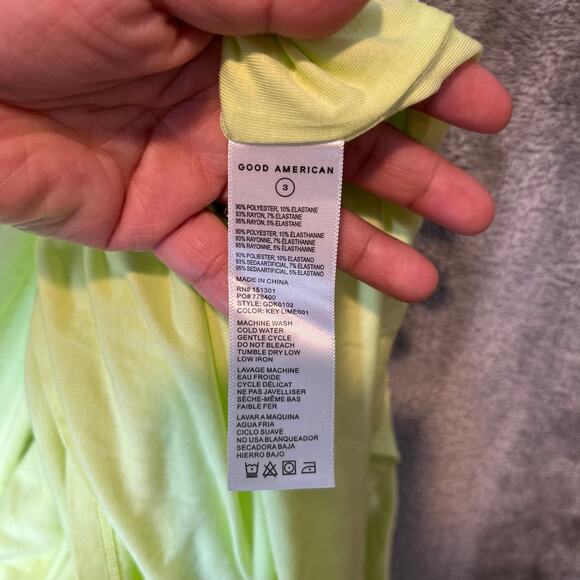 Good‎ American Off Shoulder Cut Out Midi Dress Size 3 Key Lime New Large - Picture 5 of 8